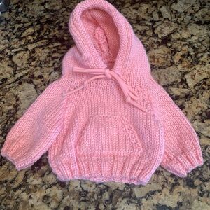 Vintage Knitted Pink Hooded Sweatshirt for Cabbage Patch Doll